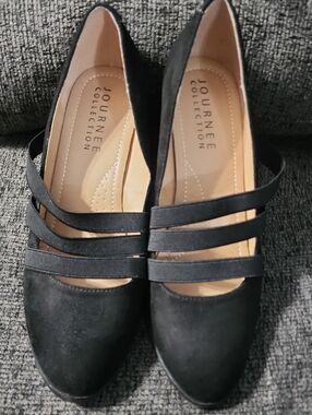Journee Collection Black Suede Triple-Strap Women's Heels